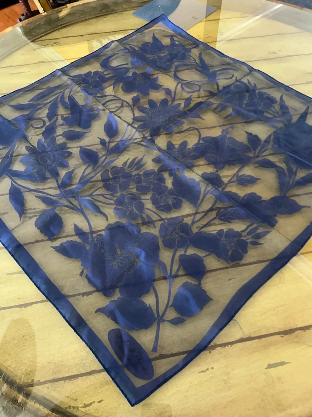 Blue Floral Sheer 🧣 scarf 25“ x 25“